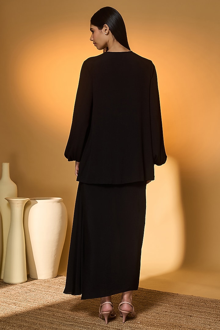 Black Crepe Silk Midnight Snack Embroidered Co-Ord Set by Masaba at Pernia's Pop Up Shop