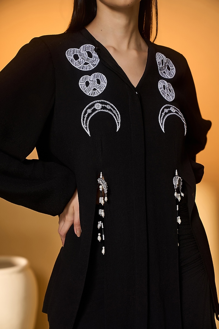 Black Crepe Silk Midnight Snack Embroidered Co-Ord Set by Masaba at Pernia's Pop Up Shop