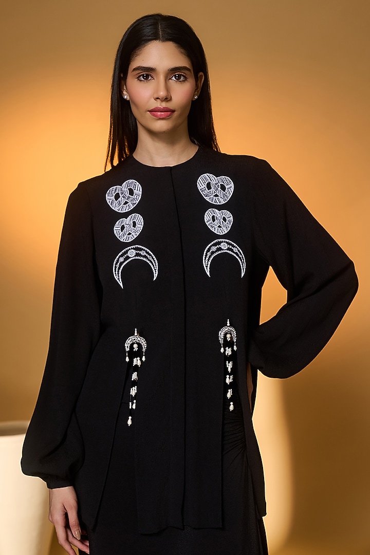 Black Crepe Silk Midnight Snack Embroidered Co-Ord Set by Masaba at Pernia's Pop Up Shop