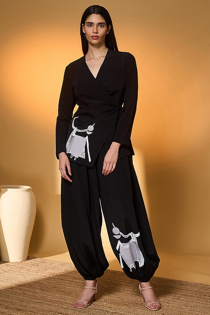 Black Crepe Silk Placement Printed Co-Ord Set by Masaba at Pernia's Pop Up Shop