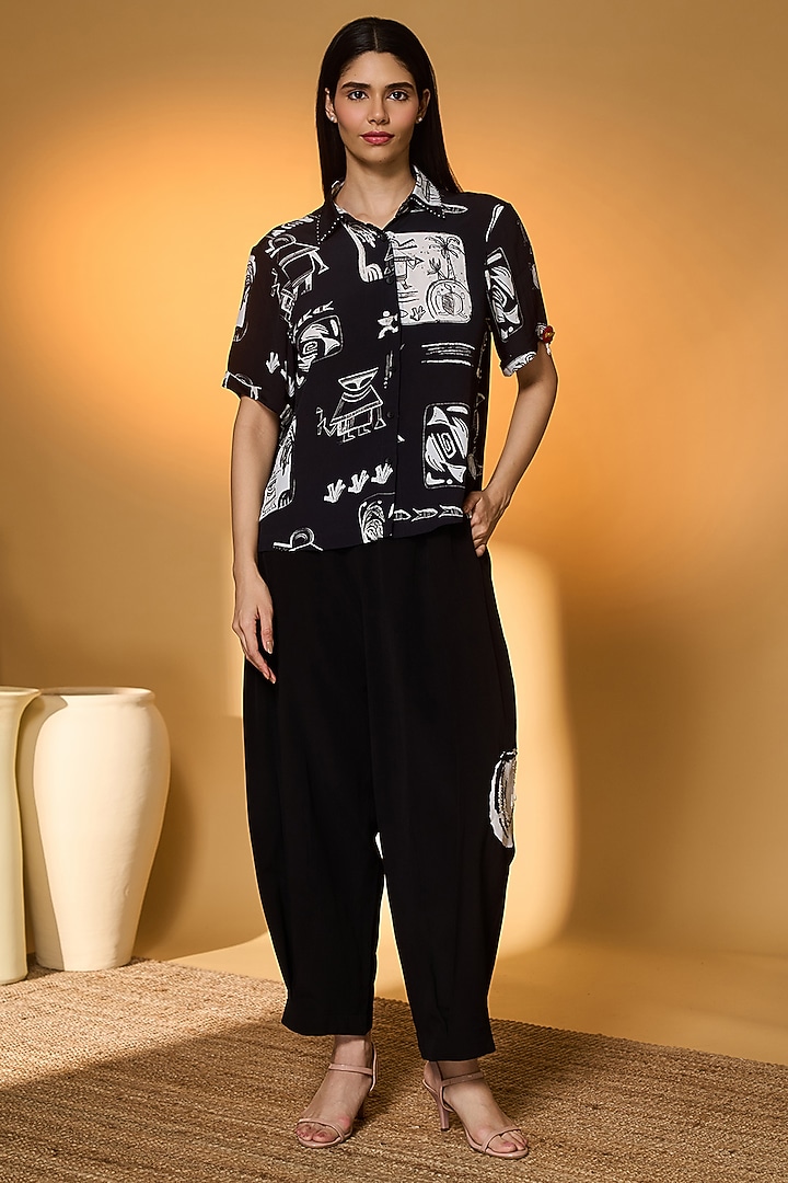 Black Crepe Silk Printed Co-Ord Set by Masaba at Pernia's Pop Up Shop