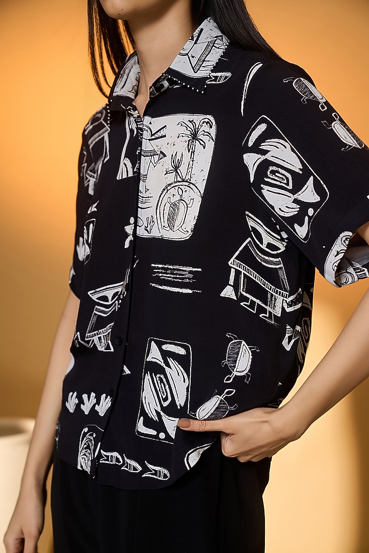 Black Crepe Silk Printed Co-Ord Set by Masaba at Pernia's Pop Up Shop
