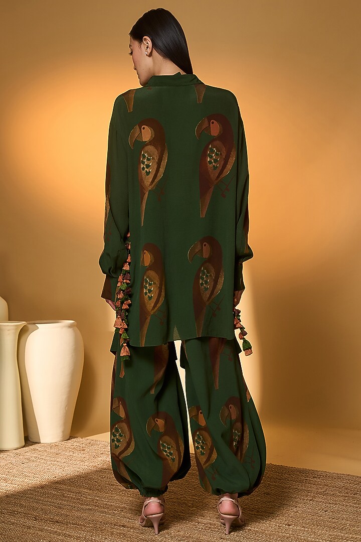 Olive Green Cotton Chirpy Chase Printed Co-Ord Set by Masaba at Pernia's Pop Up Shop