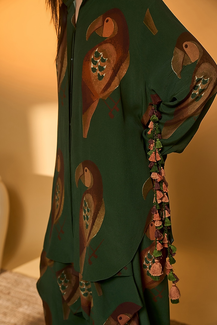 Olive Green Cotton Chirpy Chase Printed Co-Ord Set by Masaba at Pernia's Pop Up Shop