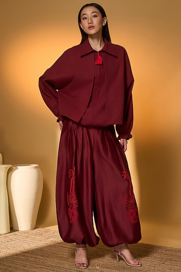 Maroon Handloom Cotton Co-Ord Set by Masaba at Pernia's Pop Up Shop