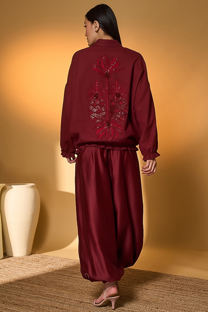 Maroon Handloom Cotton Co-Ord Set by Masaba at Pernia's Pop Up Shop