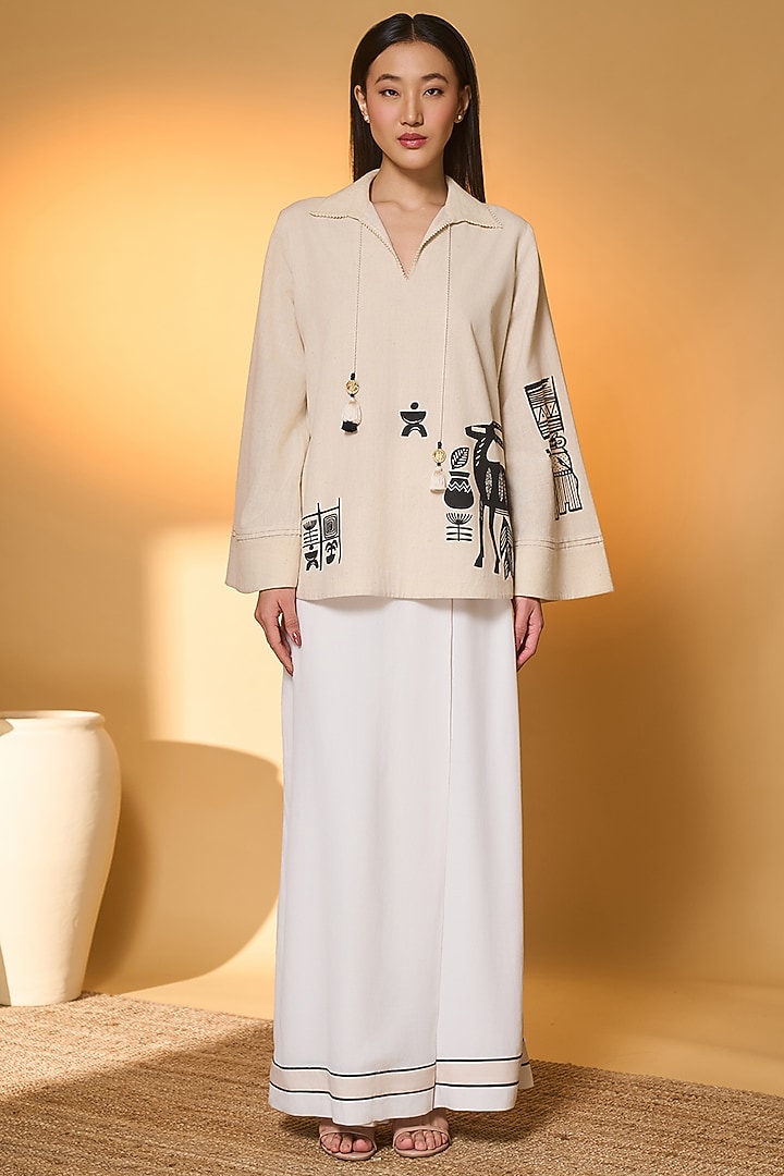 Ivory Handloom Cotton Placement Printed Co-Ord Set by Masaba at Pernia's Pop Up Shop