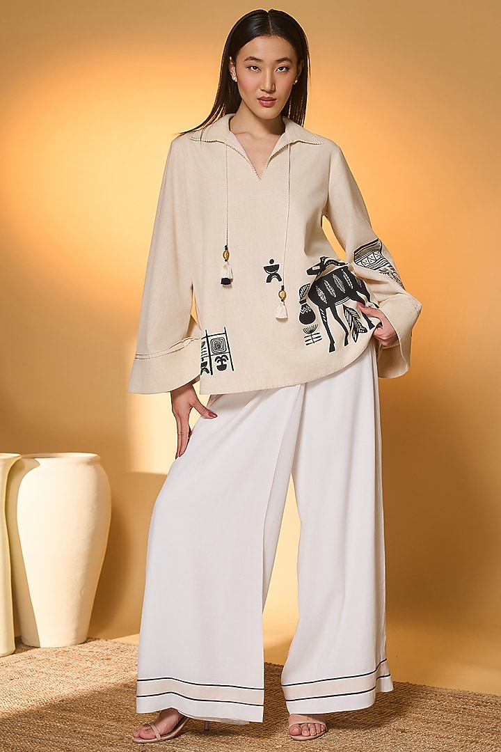 Ivory Handloom Cotton Placement Printed Co-Ord Set by Masaba at Pernia's Pop Up Shop