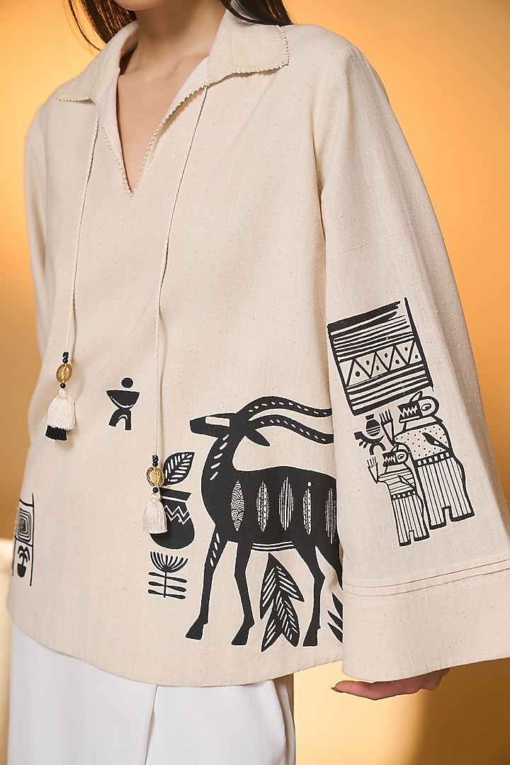 Ivory Handloom Cotton Placement Printed Co-Ord Set by Masaba at Pernia's Pop Up Shop
