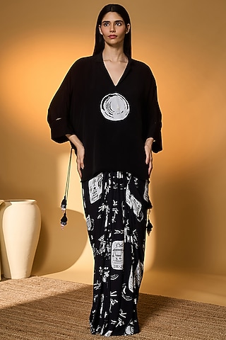 Black Crepe Silk Printed Skirt Set by Masaba