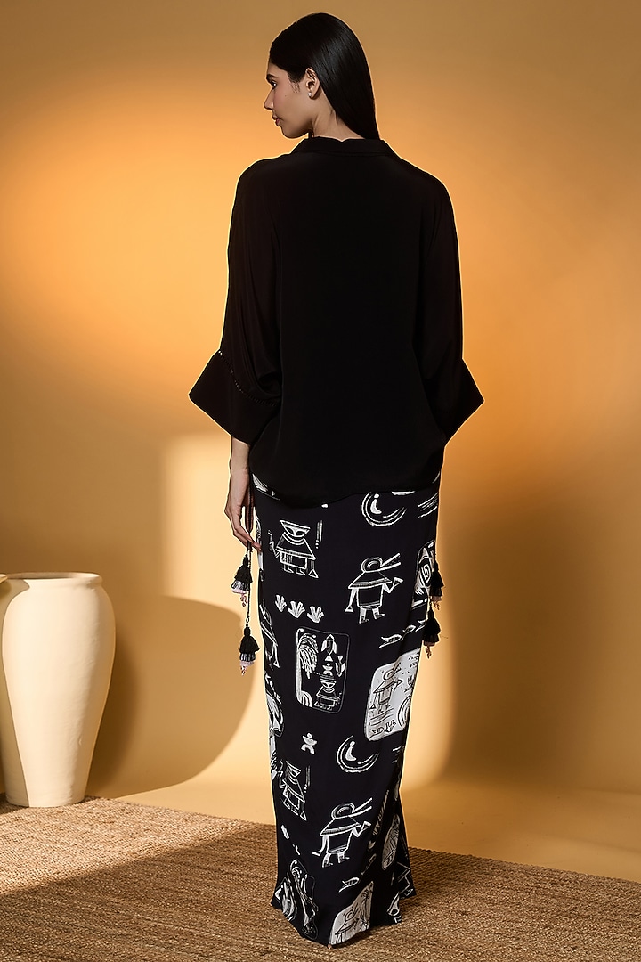 Black Crepe Silk Printed Skirt Set by Masaba at Pernia's Pop Up Shop