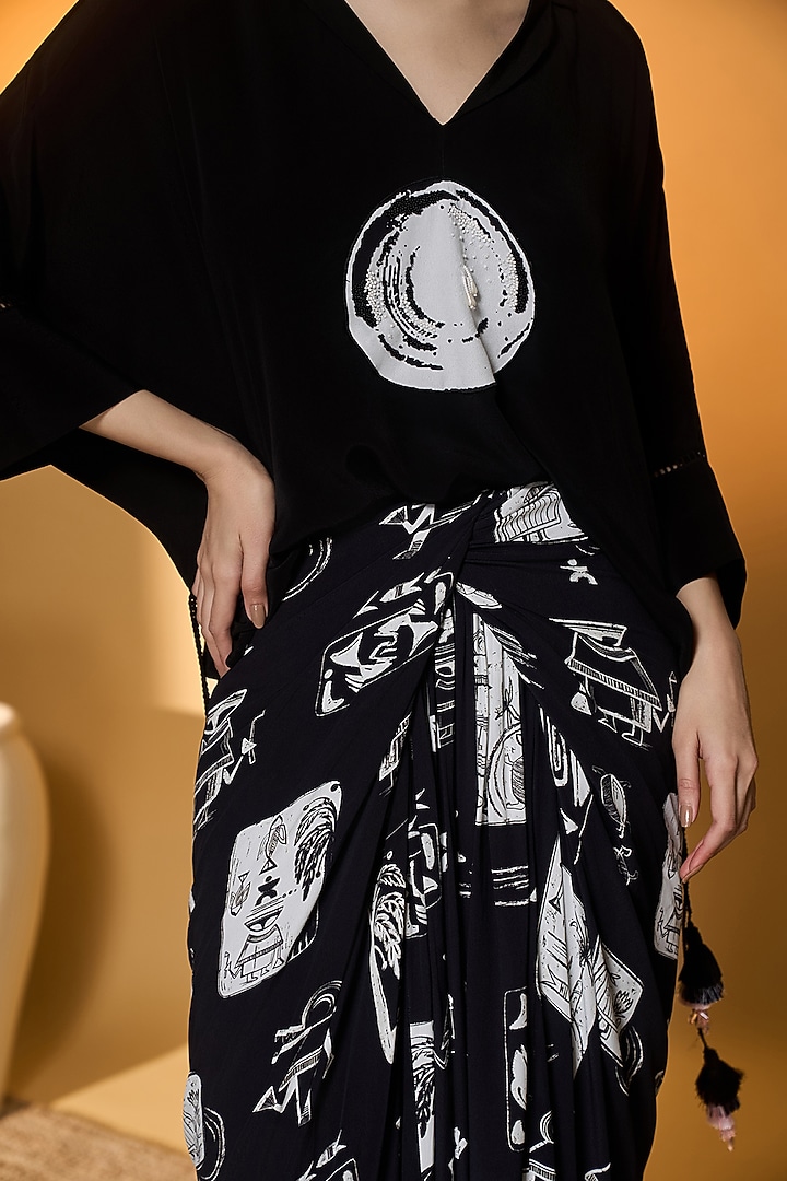 Black Crepe Silk Printed Skirt Set by Masaba at Pernia's Pop Up Shop