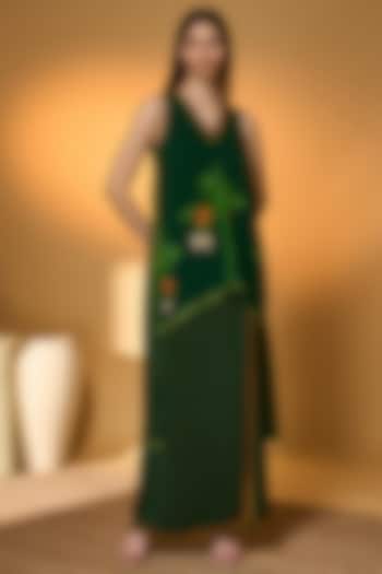 Green Crepe Silk Tropical Printed Veshti Set by Masaba at Pernia's Pop Up Shop