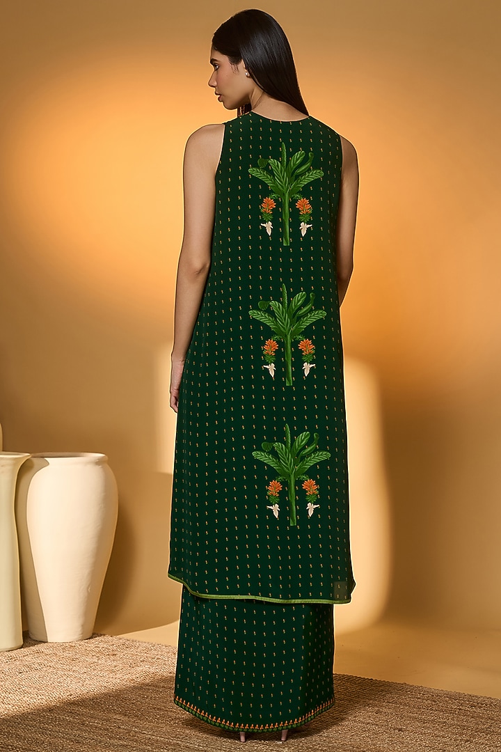 Green Crepe Silk Tropical Printed Veshti Set by Masaba at Pernia's Pop Up Shop