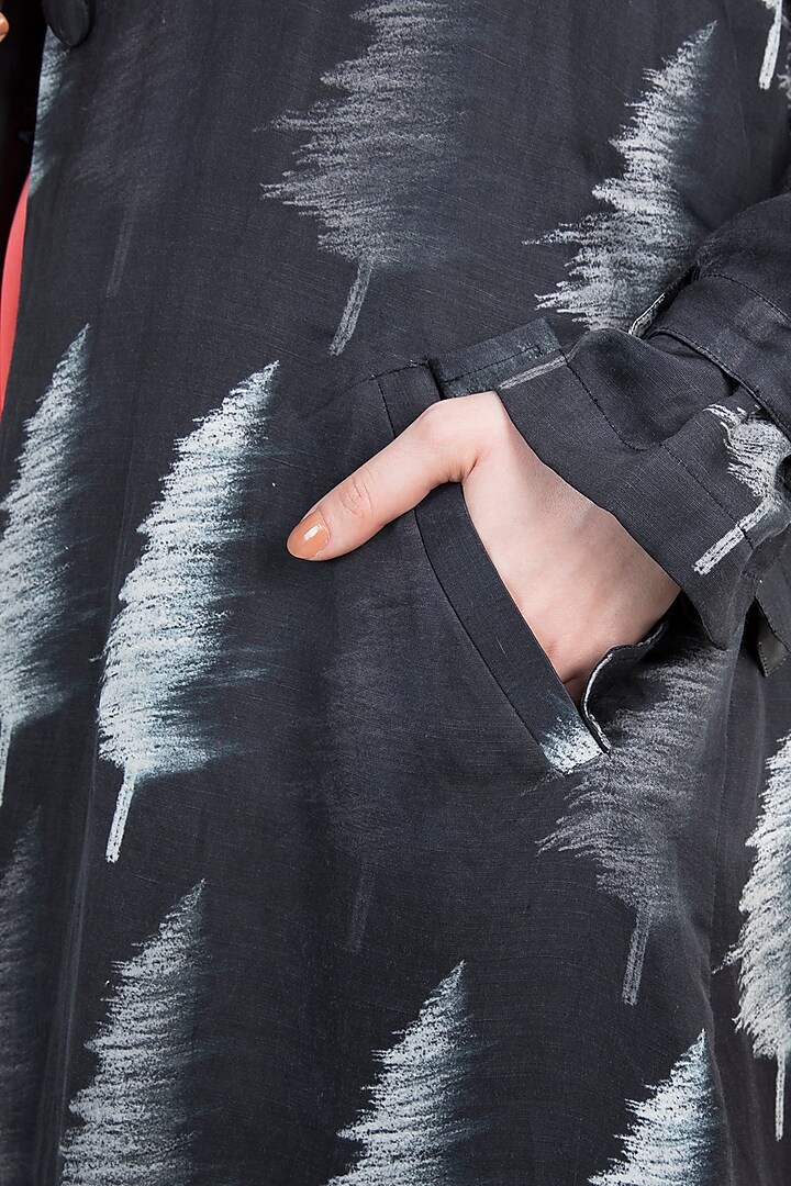 Black & Red Distressed Tree Trench Coat With Corset & Pleated Pants by Masaba at Pernia's Pop Up Shop