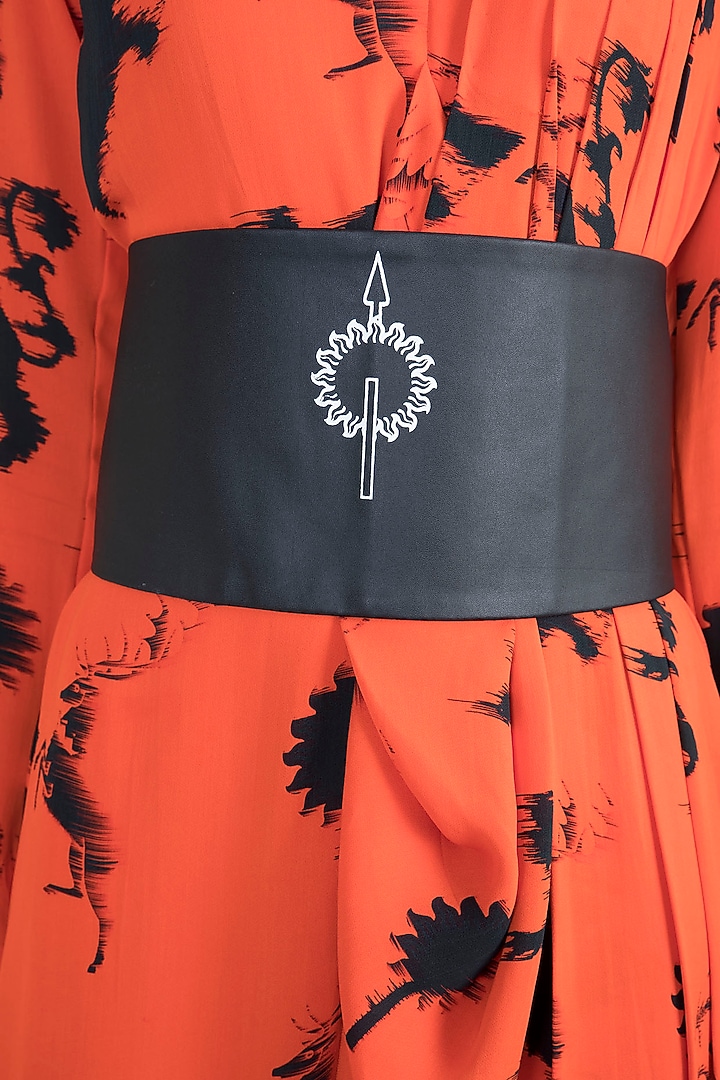 Black & Red Sigil Storm Party Wear Gown Saree With Belt by Masaba at Pernia's Pop Up Shop