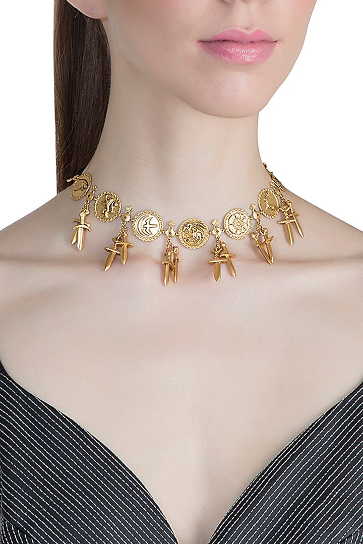 Gold Finish Seven Kingdoms Choker Necklace by Masaba at Pernia's Pop Up Shop
