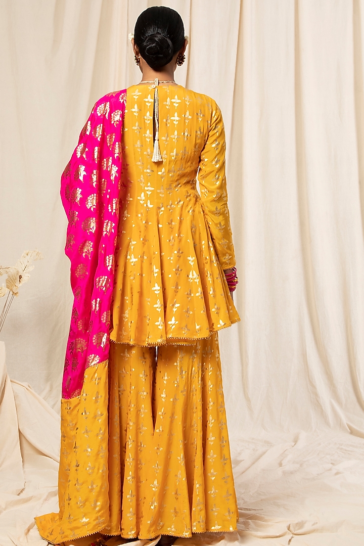 Yellow Triangular Floral Printed Wedding Sharara Set by Masaba at Pernia's Pop Up Shop