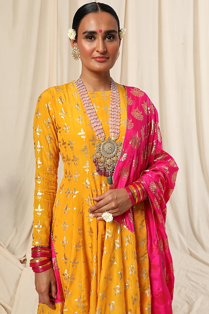 Yellow Triangular Floral Printed Wedding Sharara Set by Masaba at Pernia's Pop Up Shop