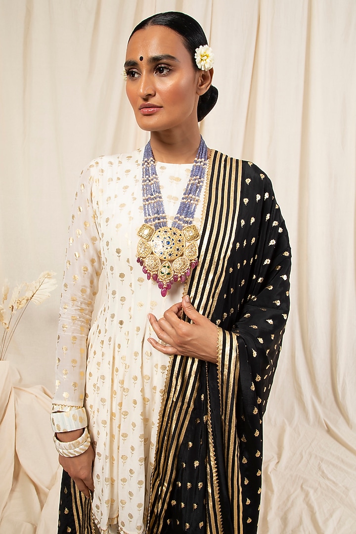 Ivory Vintage Bud Printed Wedding Anarkali Set by Masaba at Pernia's Pop Up Shop