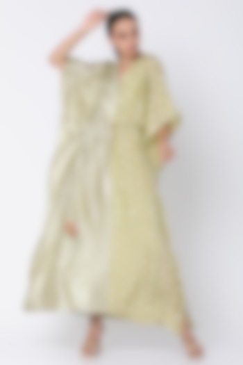 Olive Green Half & Half Printed Kaftan With Attached Slip by Masaba