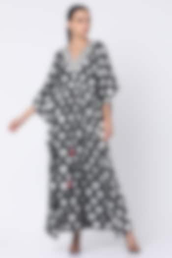 Black Floral Spring Printed Kaftan WIth Attached Slip by Masaba