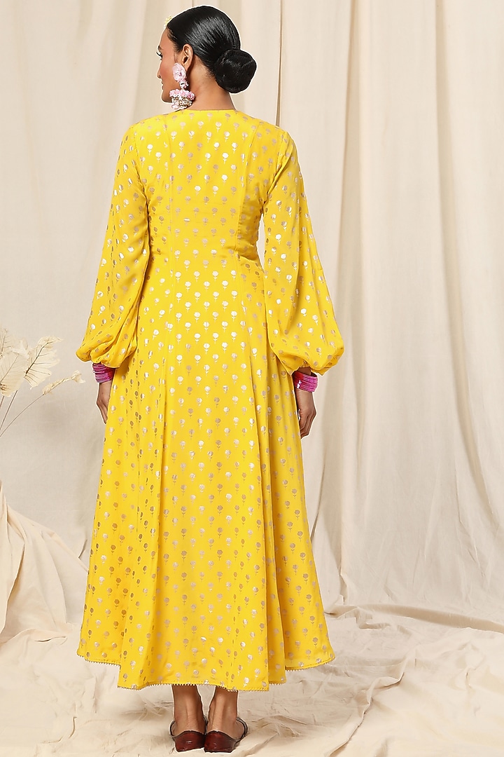 Lemon Yellow Vintage Bud Printed Maxi Vacation Dress by Masaba at Pernia's Pop Up Shop