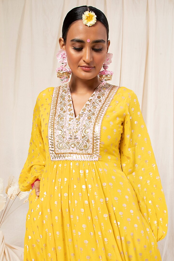 Lemon Yellow Vintage Bud Printed Maxi Vacation Dress by Masaba at Pernia's Pop Up Shop