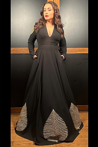 Black Scuba Georgette Embellished Gown by Masaba
