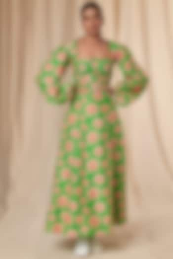 Parrot Green Flower Passion Cut Out Dress by Masaba at Pernia's Pop Up Shop