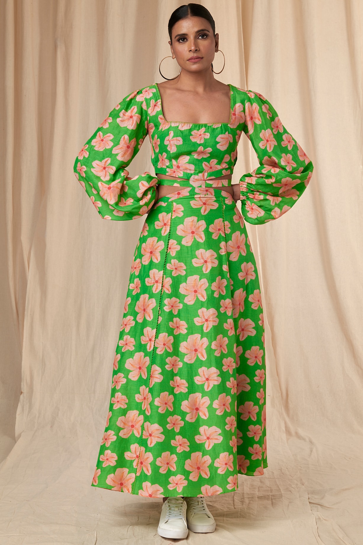 Parrot Green Flower Passion Cut Out Dress by Masaba at Pernia's Pop Up Shop  2026