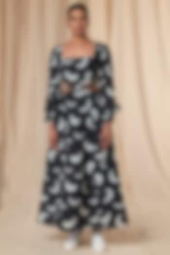 Black Mooncrest Cut Out Vacation Dress by Masaba at Pernia's Pop Up Shop