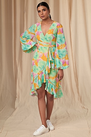 Aquamarine Bloomerang Wrap Dress by Masaba