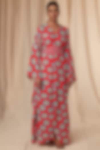 Red Mid Size Crazy Daisy Kaftan Dress with Belt by Masaba
