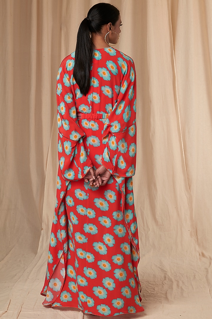 Red Mid Size Crazy Daisy Kaftan Dress with Belt by Masaba at Pernia's Pop Up Shop