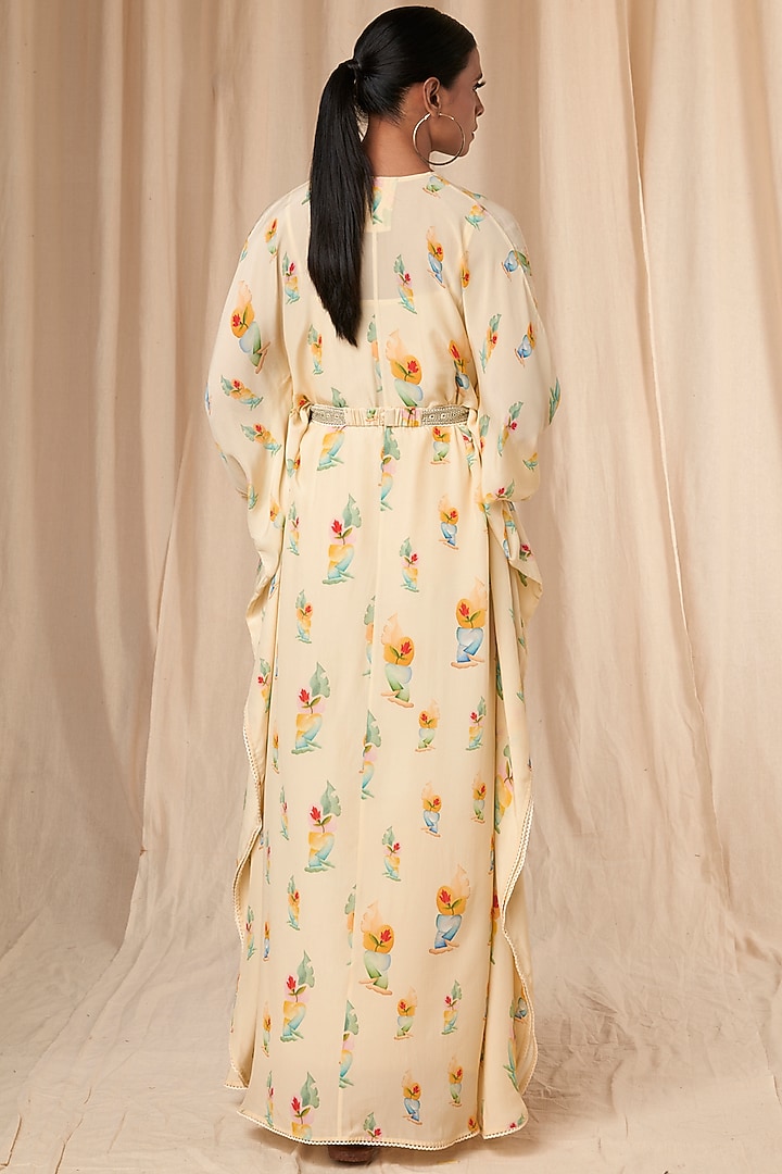 Ivory Rock N Roll Kaftan Dress With Belt by Masaba at Pernia's Pop Up Shop