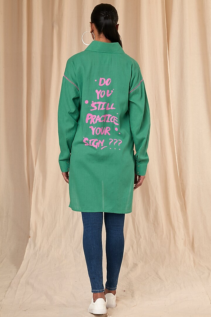 Green Slogan Shirt And Bralette by Masaba at Pernia's Pop Up Shop