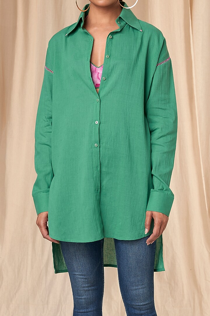 Green Slogan Shirt And Bralette by Masaba at Pernia's Pop Up Shop