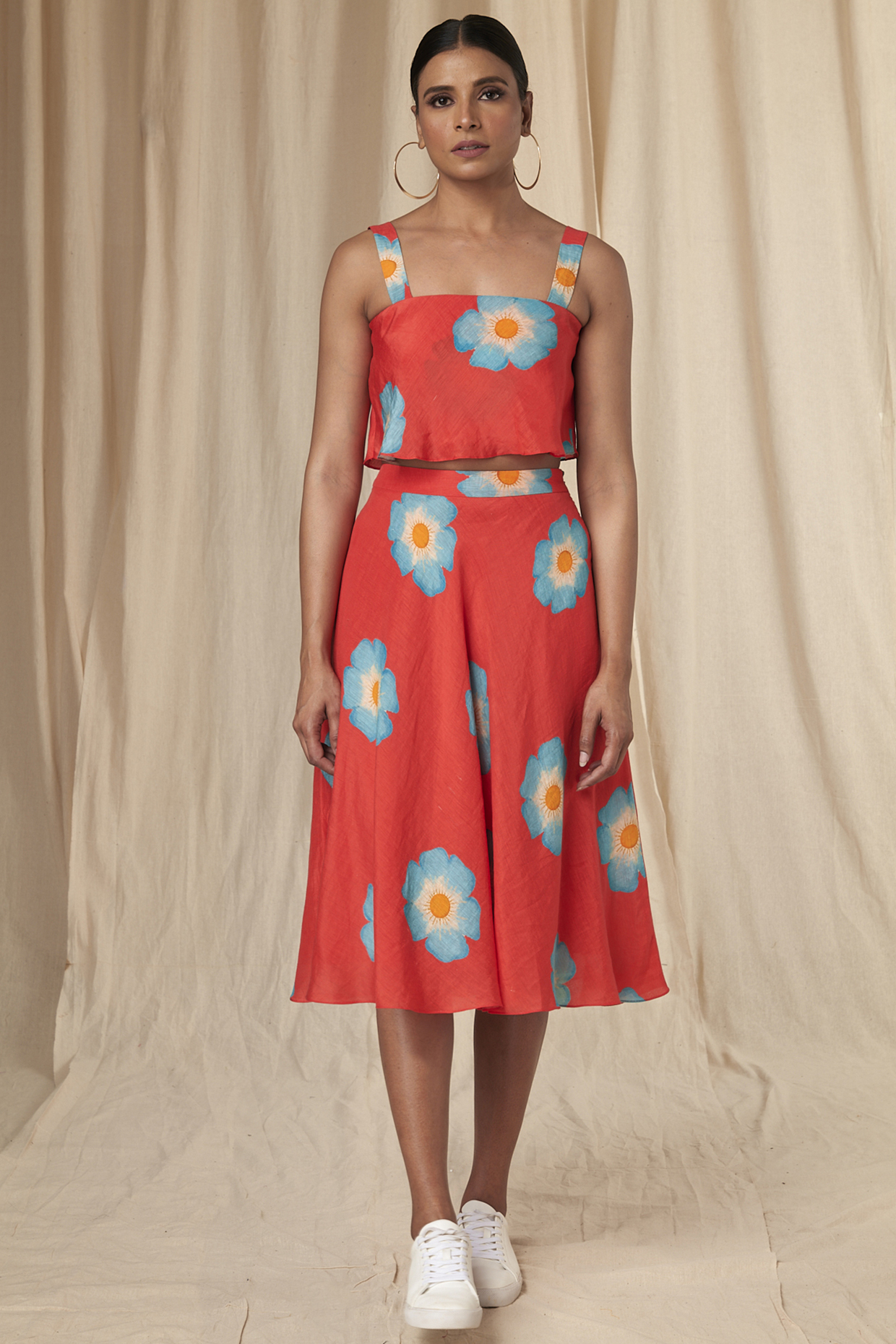 Big Size Red Crazy Daizy Crop Top And Skirt Set by Masaba at Pernia's Pop Up Shop