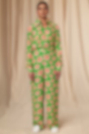 Parrot Green Flower Passion Shirt And Pants by Masaba