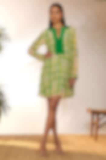 Green Crepe Silk Bead Embellished & Printed Mini Dress by Masaba