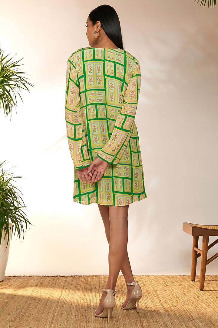 Green Crepe Silk Bead Embellished & Printed Mini Summer Dress by Masaba at Pernia's Pop Up Shop