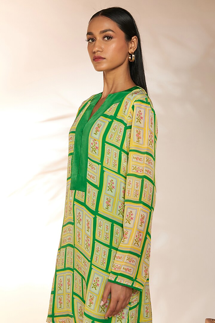 Green Crepe Silk Bead Embellished & Printed Mini Summer Dress by Masaba at Pernia's Pop Up Shop