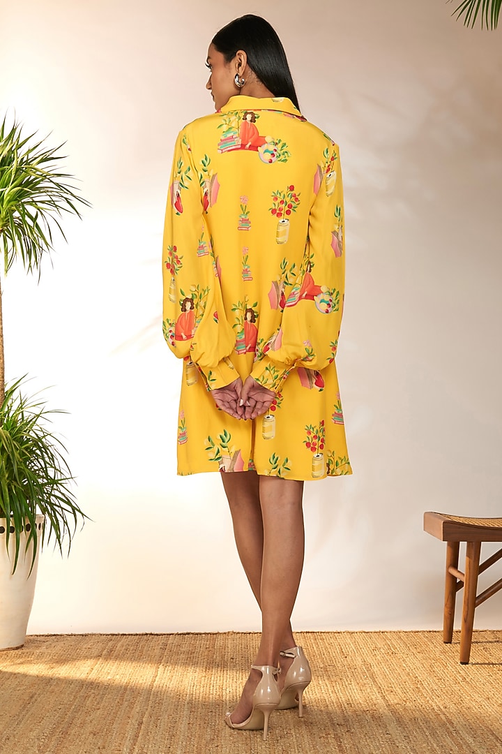 Yellow Crepe Silk Printed Mini Vacation Dress by Masaba at Pernia's Pop Up Shop