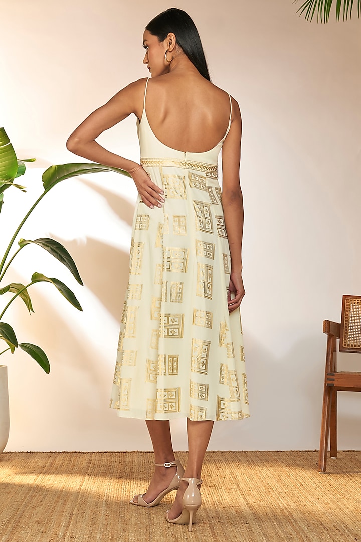 Ivory Crepe Silk Foil Printed Midi Vacation Dress by Masaba at Pernia's Pop Up Shop