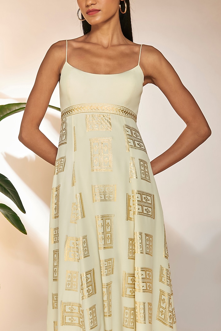 Ivory Crepe Silk Foil Printed Midi Vacation Dress by Masaba at Pernia's Pop Up Shop
