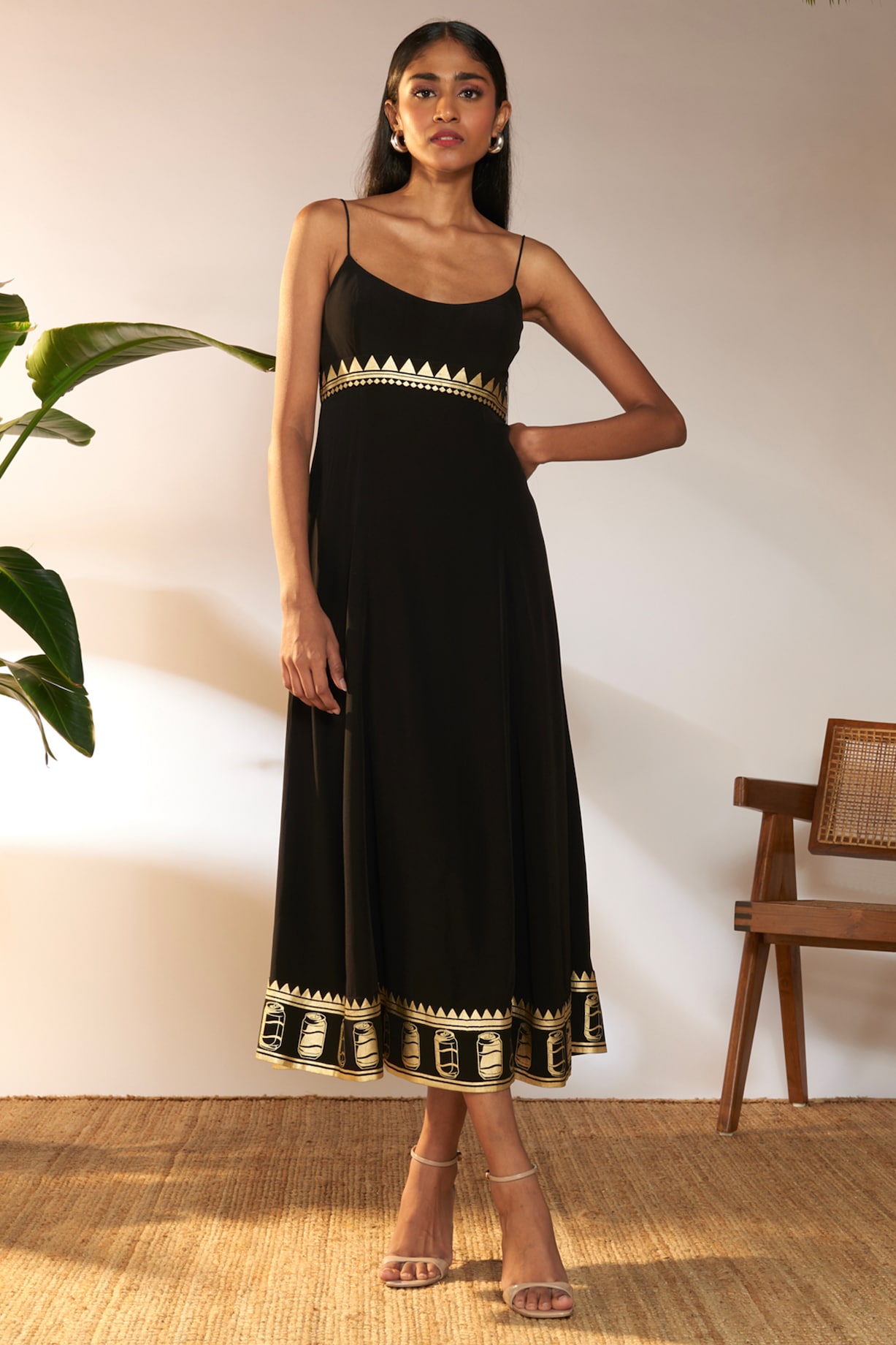 green emerald velvet dress Foil Floral Trapeze Halter Dress In Black Gold