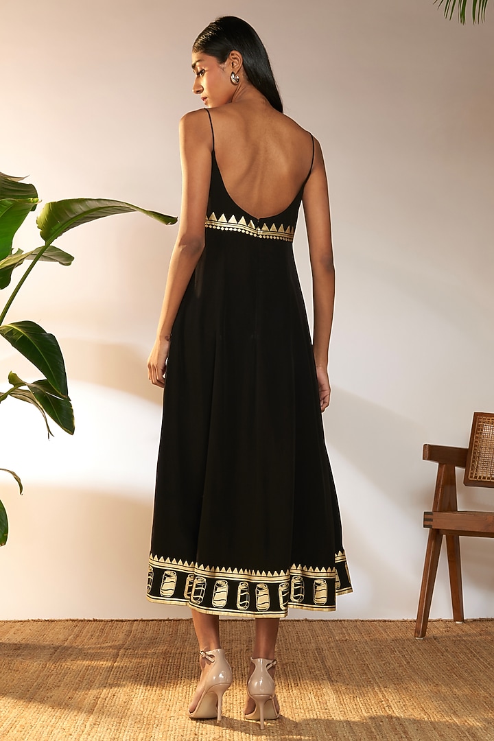 Black Crepe Silk Foil Printed Vacation Dress by Masaba at Pernia's Pop Up Shop