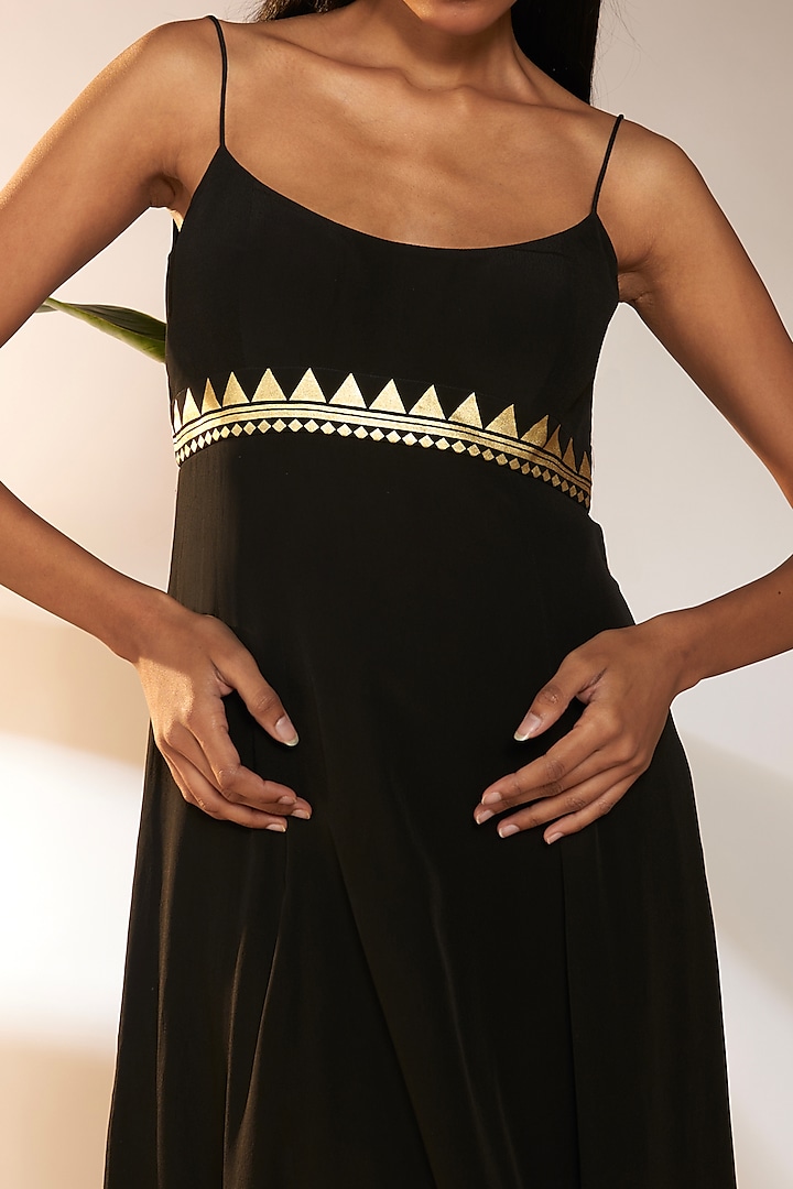 Black Crepe Silk Foil Printed Vacation Dress by Masaba at Pernia's Pop Up Shop