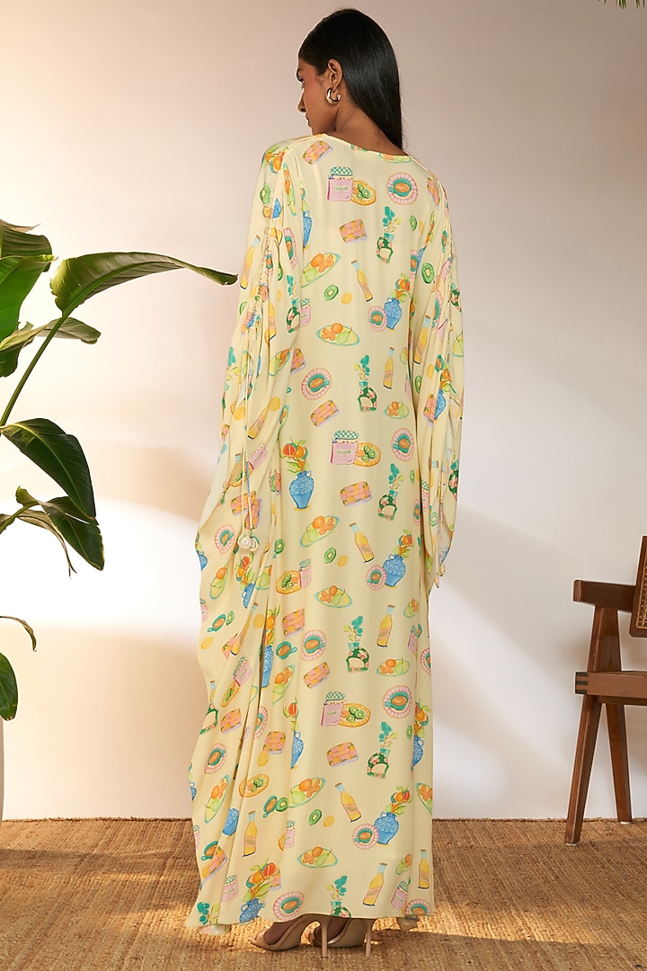 Ivory Crepe Silk & Viscose Printed Ruched Kaftan by Masaba at Pernia's Pop Up Shop
